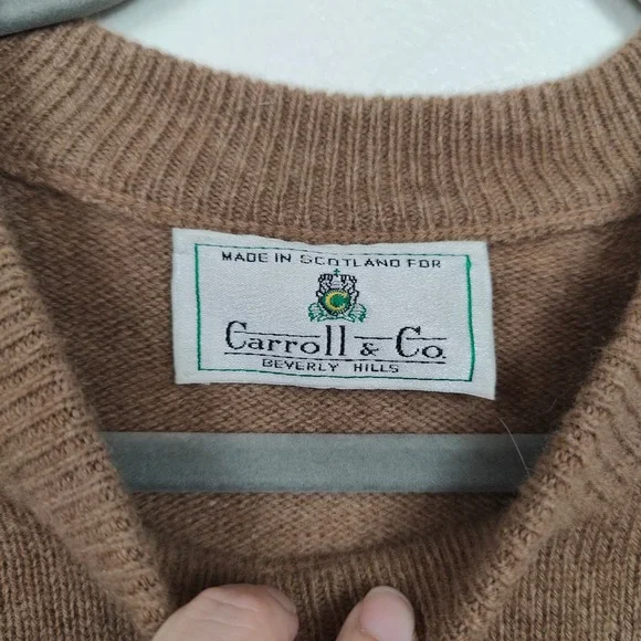 Carroll & Co Sweater Mens 40 Tan Wool Angora Crewneck Raglan Scotland Old Money - Picture 7 of 10